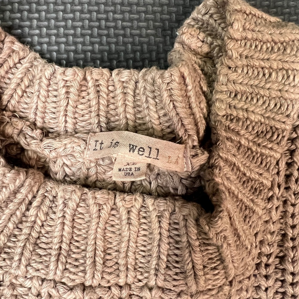 It Is Well USA Made Knit Sweater‎ Oversized Pullover Ribbed Casual Size XL Beige - Picture 3 of 11
